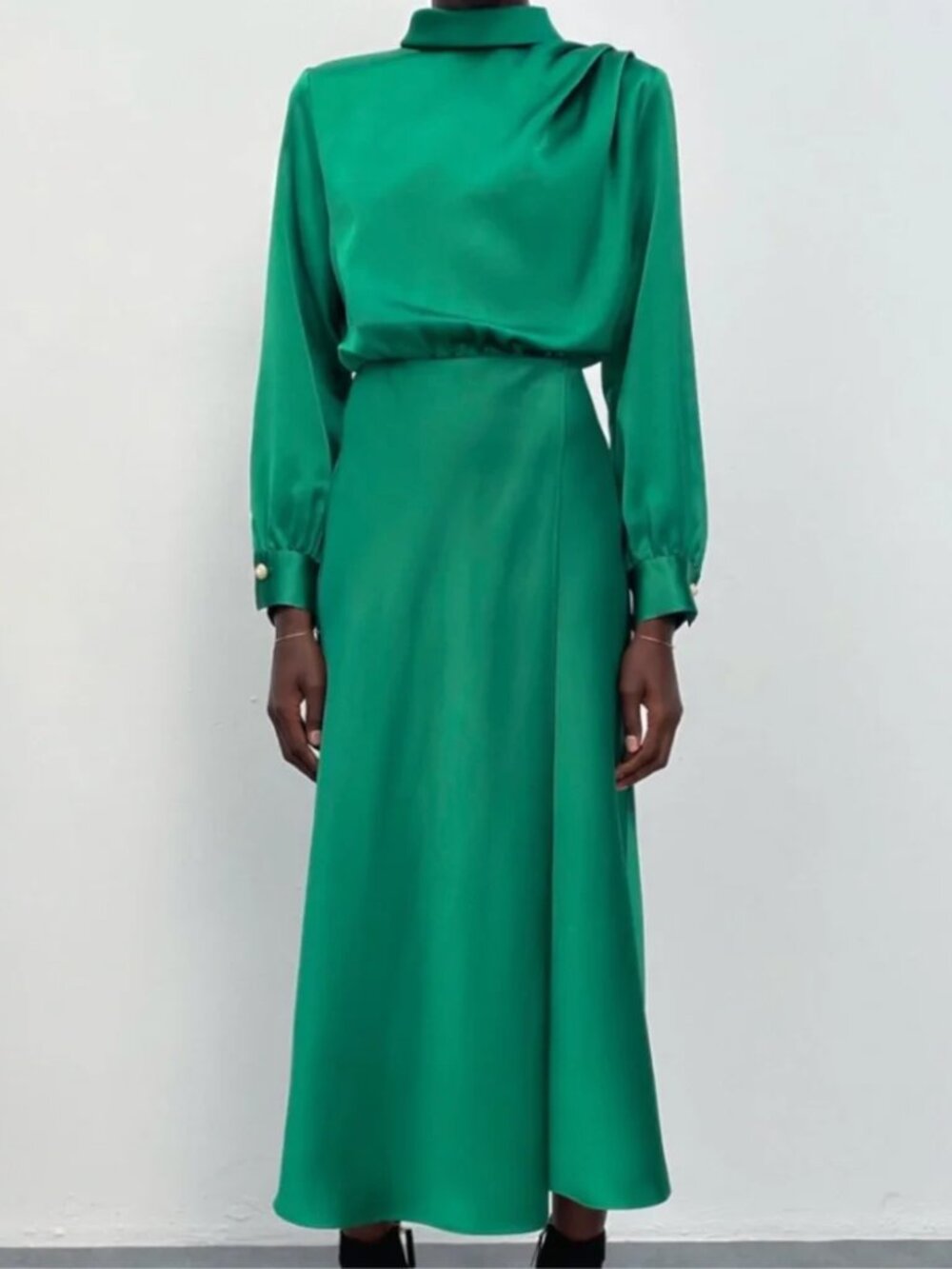 Zara Green Satin Effect Midi Dress